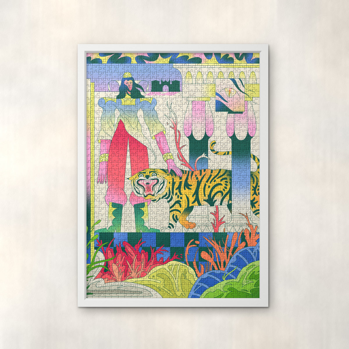 TIGRESA by Nahuel Bardi – 1000-piece jigsaw puzzle in a white frame on the wall