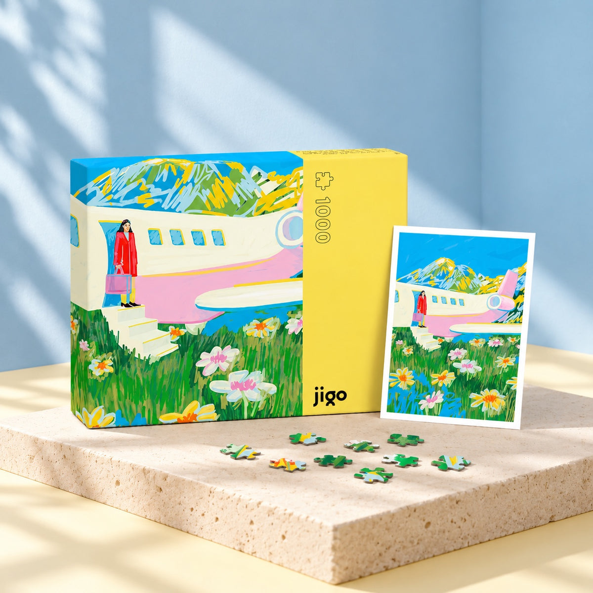 ARRIVAL by Niege Borges – 1000-piece jigsaw puzzle box, art poster and puzzle pieces