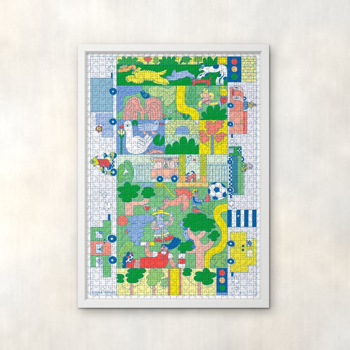 RYE by Aysha Tengiz – 1000-piece jigsaw puzzle in a white frame on the wall