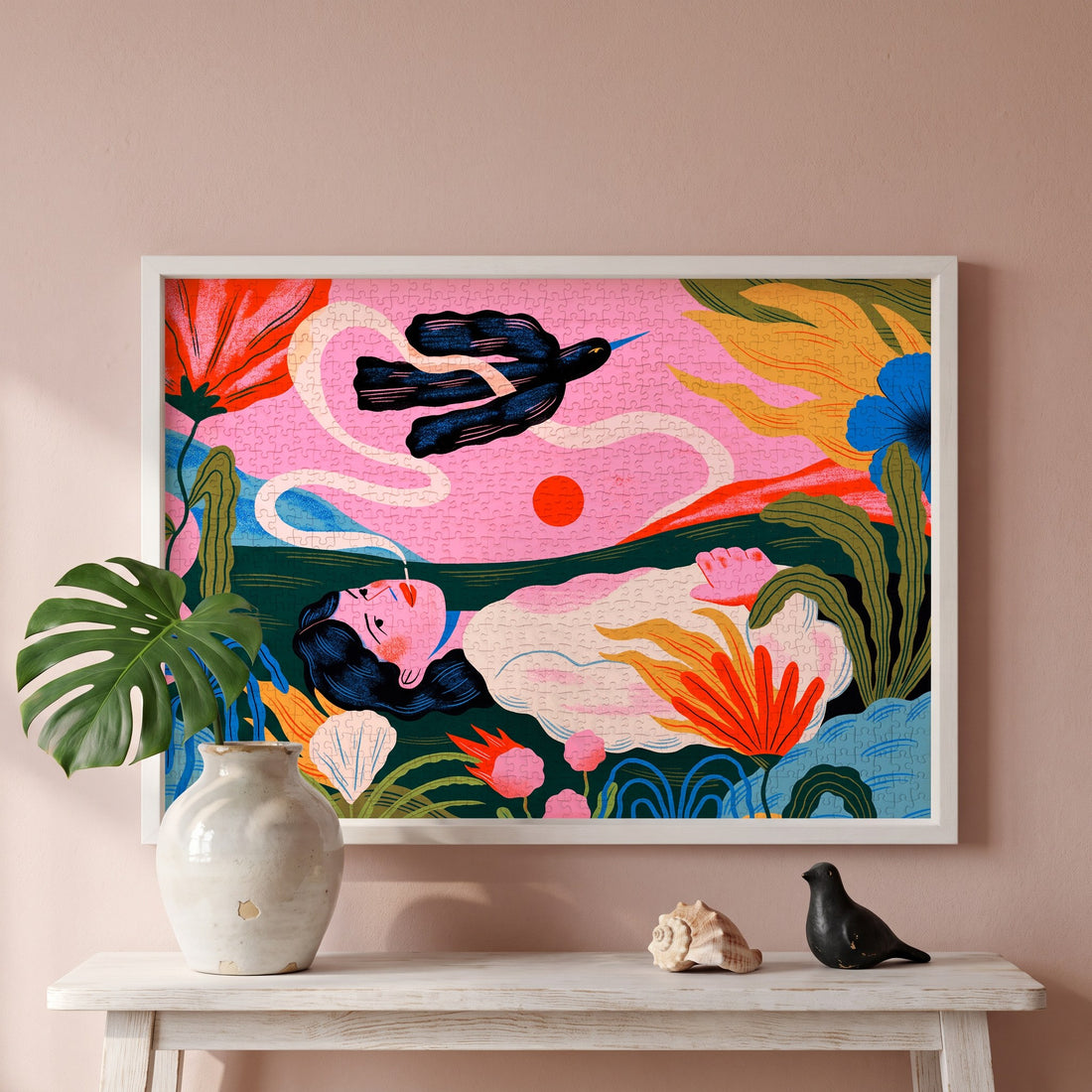 BURNING by Clara Super Duper – framed jigsaw puzzle styled on the wall