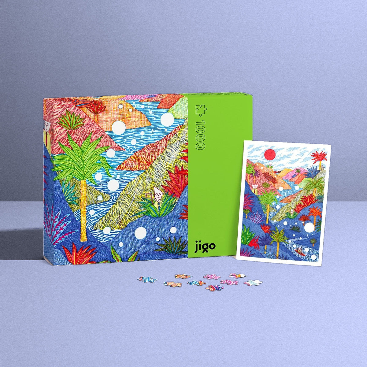 DANCING DOTS IN THE DARK by Kevin Lucbert – 1000-piece jigsaw puzzle box, art poster and puzzle pieces