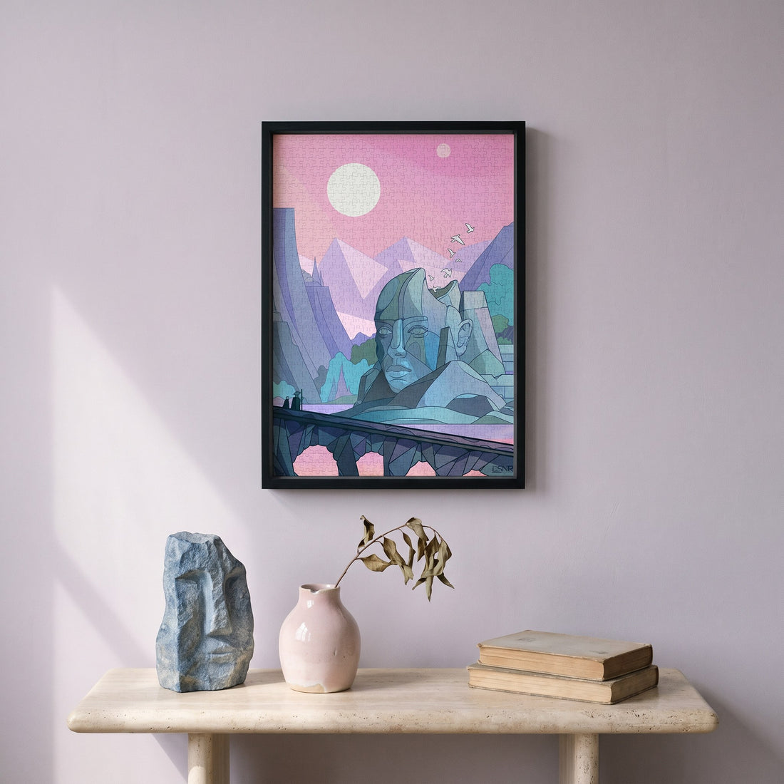 VESTIGES by LSNR – framed jigsaw puzzle styled on the wall