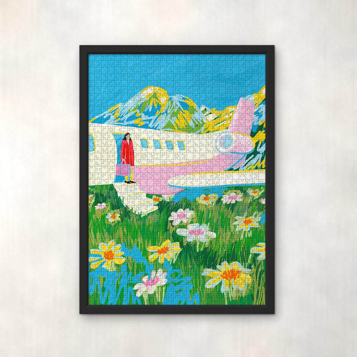ARRIVAL by Niege Borges – 1000-piece jigsaw puzzle in a black frame on the wall