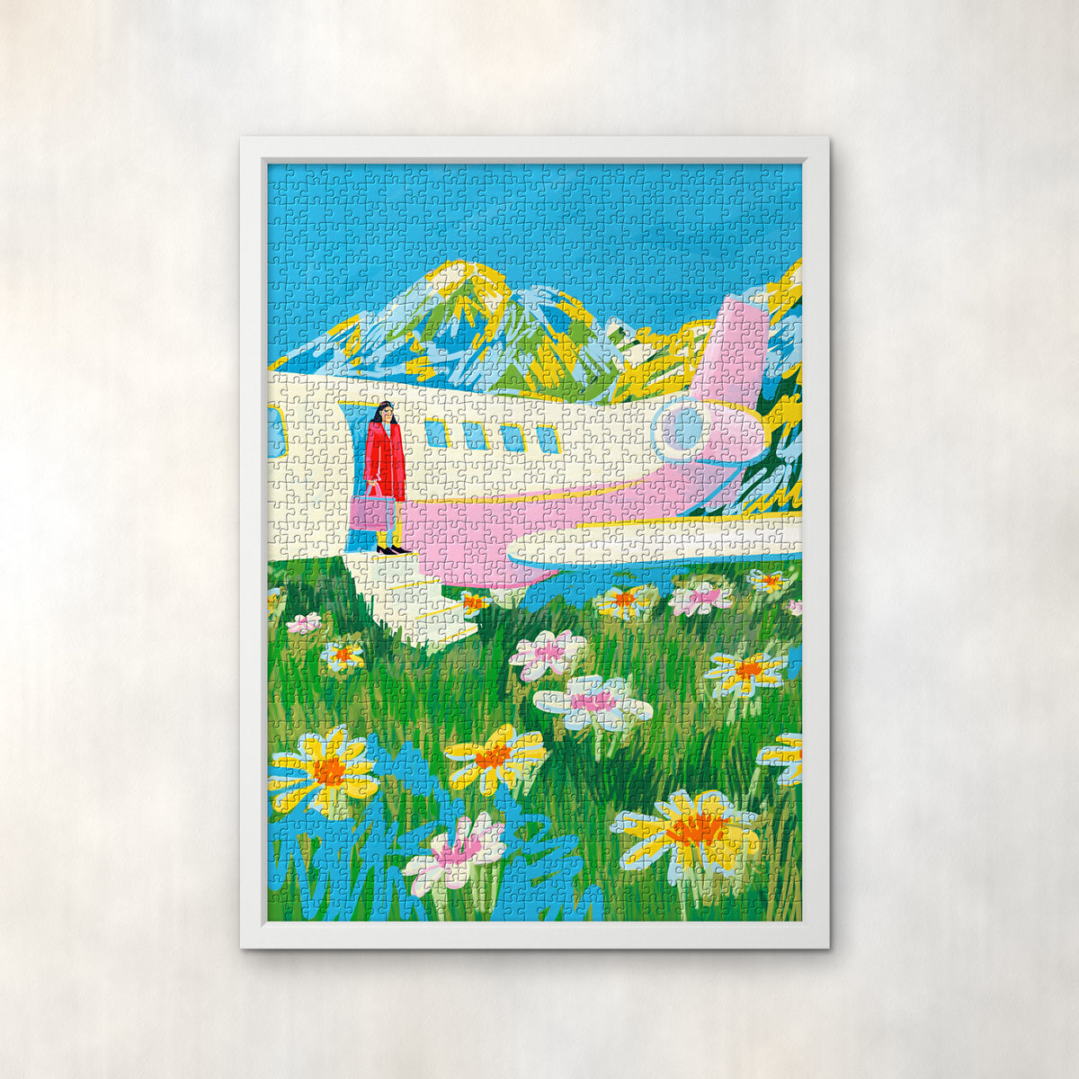 ARRIVAL by Niege Borges – 1000-piece jigsaw puzzle in a white frame on the wall