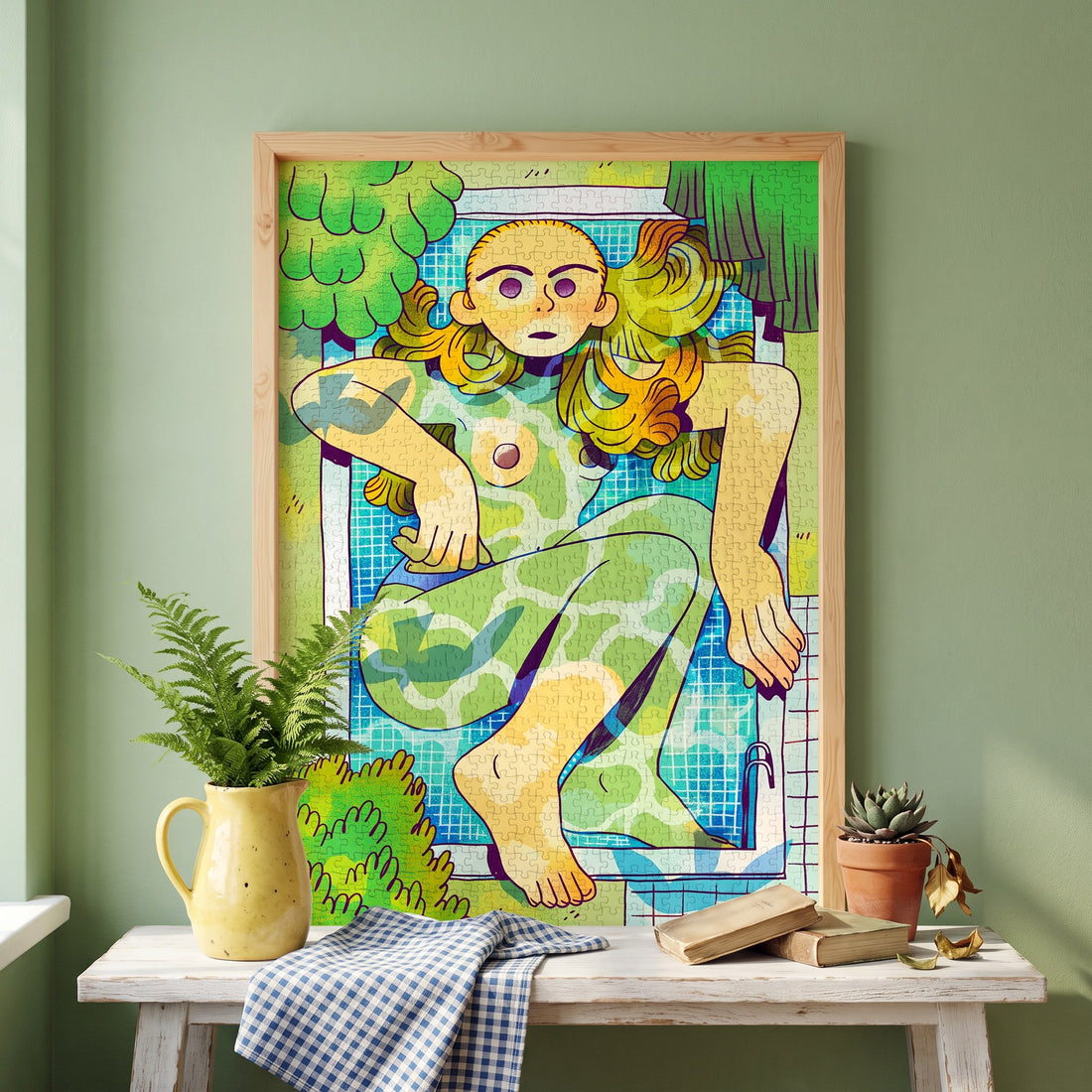 NOT COOL ENOUGH by Núria Tamarit – framed jigsaw puzzle styled on the wall