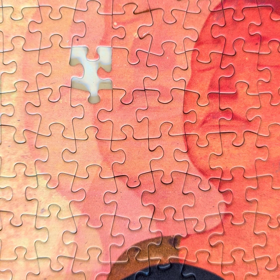 TO BE KNOWN by Owen Gent – close-up of the assembled jigsaw puzzle with one missing piece